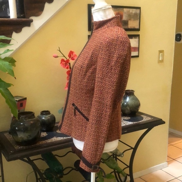 The Limited Cinnamon Wool Tweed Blend Jacket Faux Suede Trim & Mandarin Collar M - Picture 7 of 14